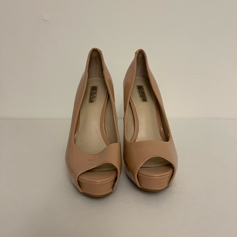 Guess Patent Nude Peep Toe Heels